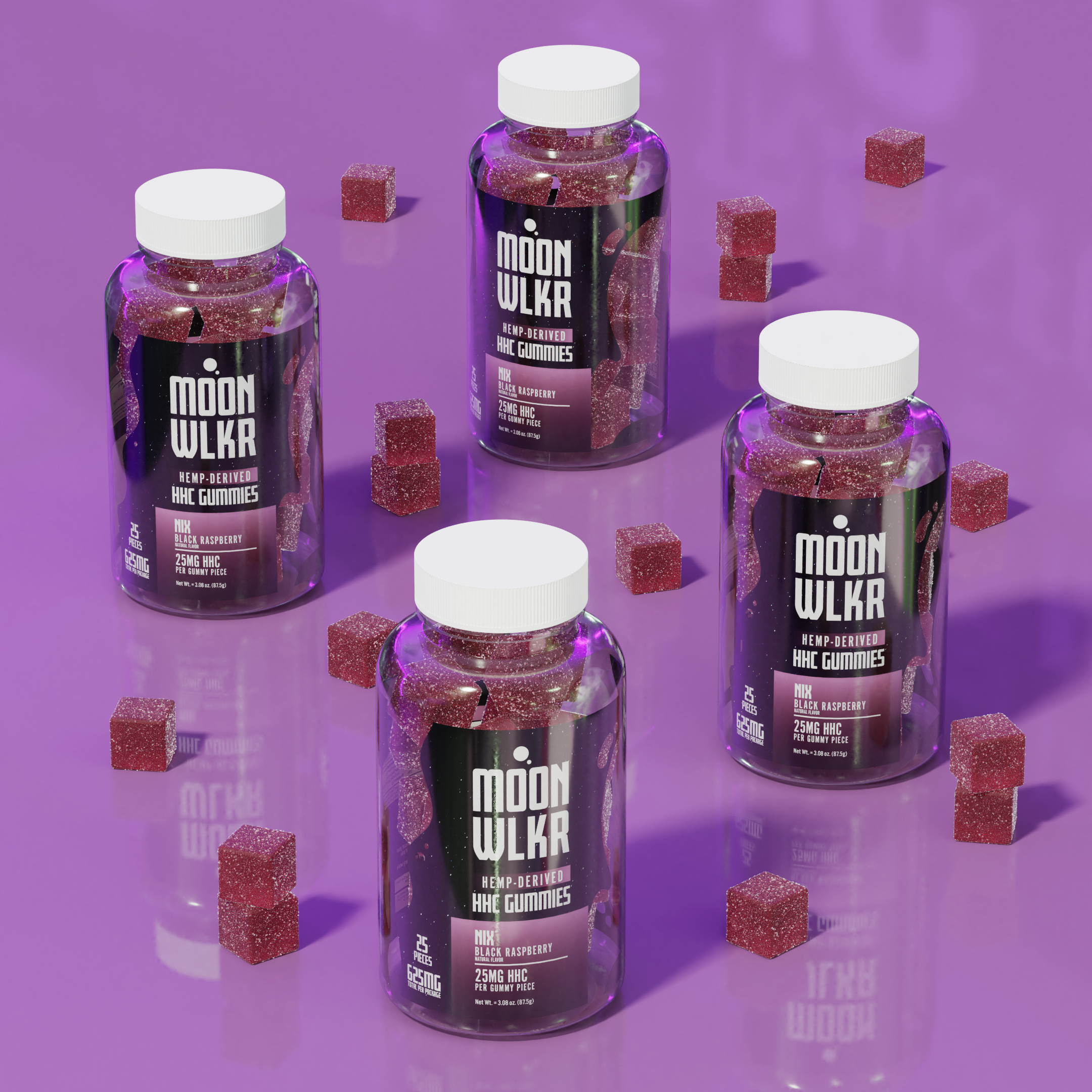 Moonwlkr HHC gummy bottles in flavor black raspberry