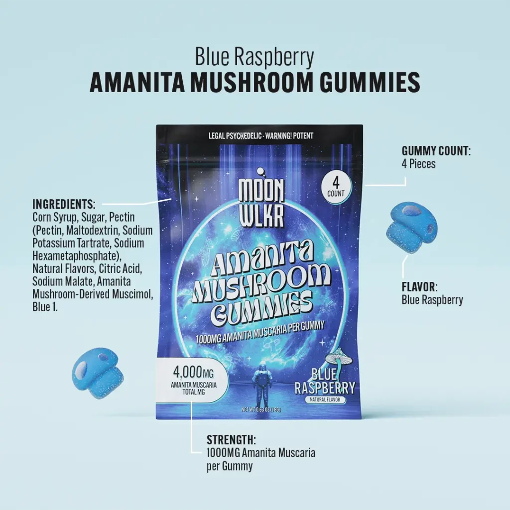 blue raspberry amanita mushroom gummies