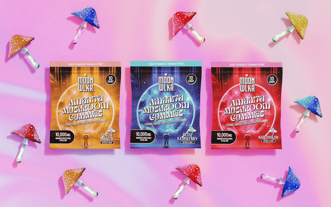 moonwlkr amanita mushroom gummies in all three flavors