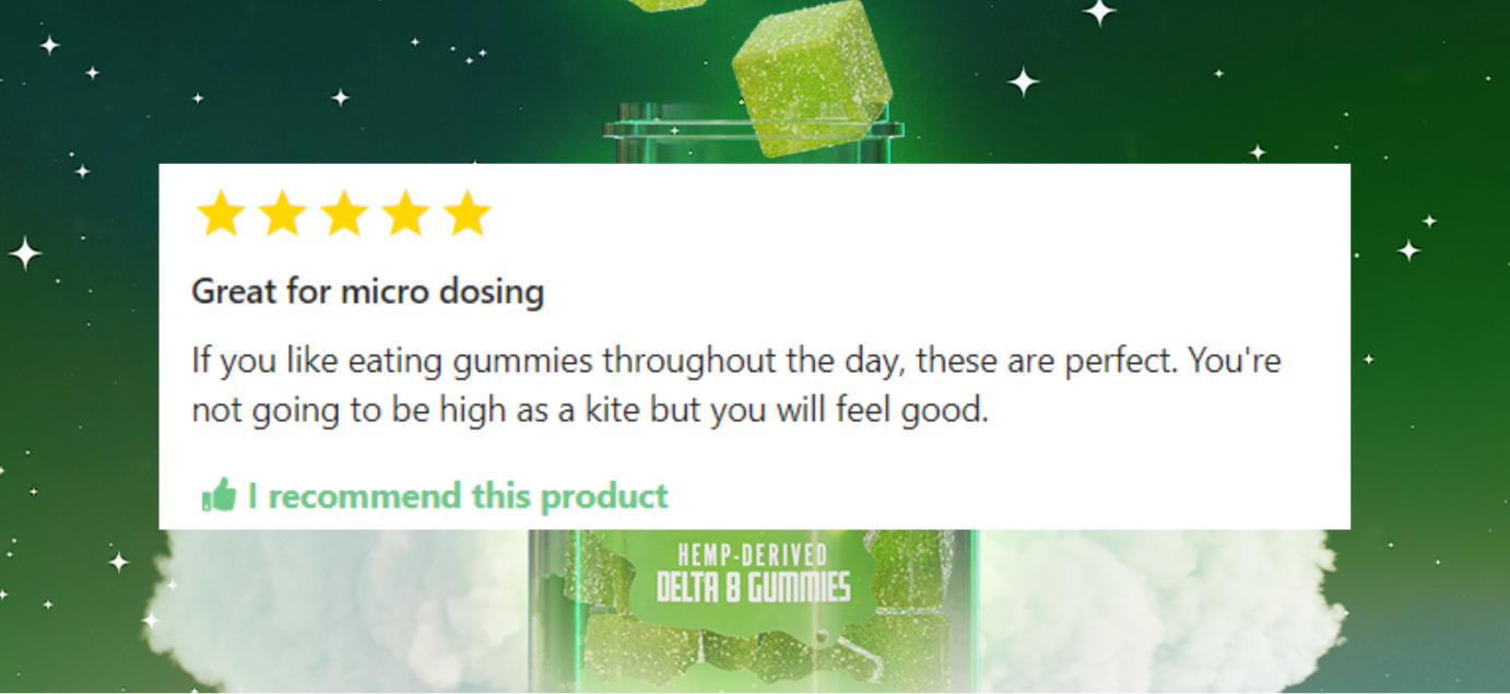 Great for micro dosing - 5 star Delta 8 gummies review about microdosing