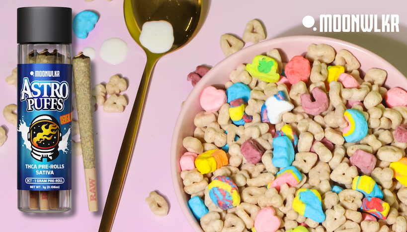 Cereal Milk THCA Pre-rolls and a bowl of lucky charms cereal