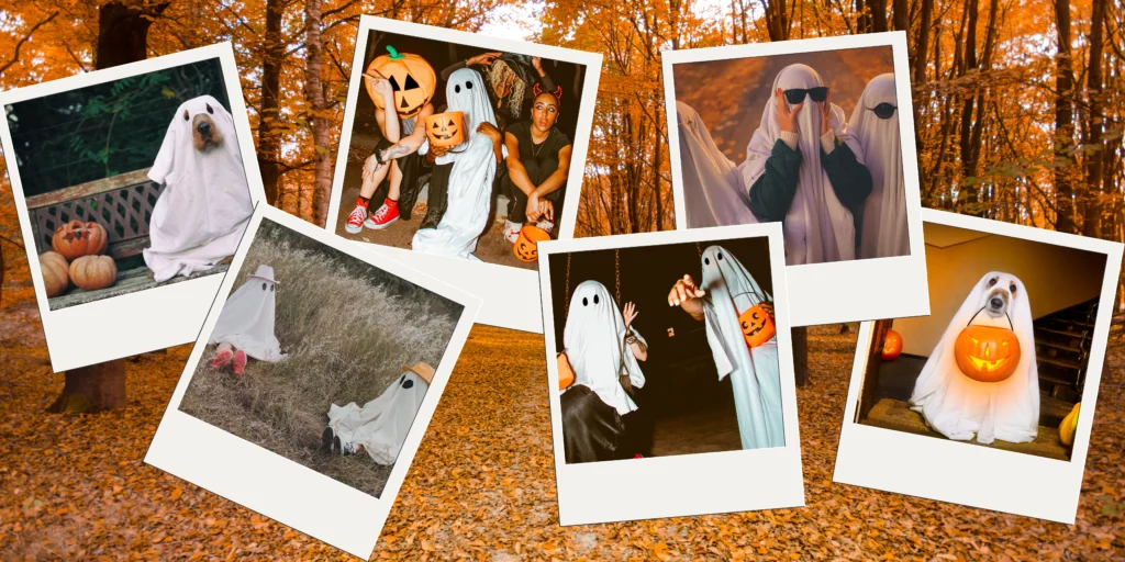 Polaroid photos of DIY ghost costumes